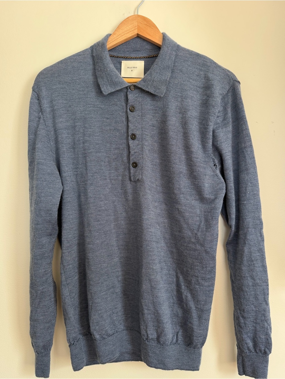 100% Italian merino wool Billy Reid Long-Sleeve Polo Sweater Blue men’s medium